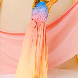 Jealous Tomato long pleated dress. Size small. Multi-colored, pastel colors.